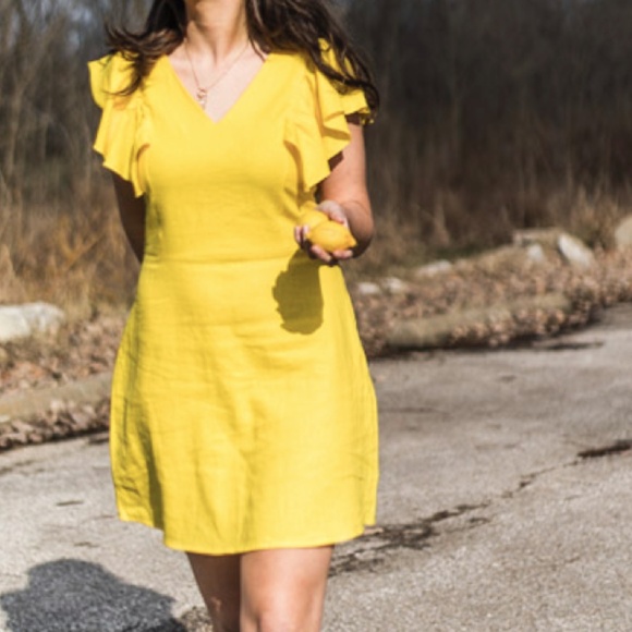 a new day Dresses & Skirts - a new day - Flutter sleeve dress - yellow